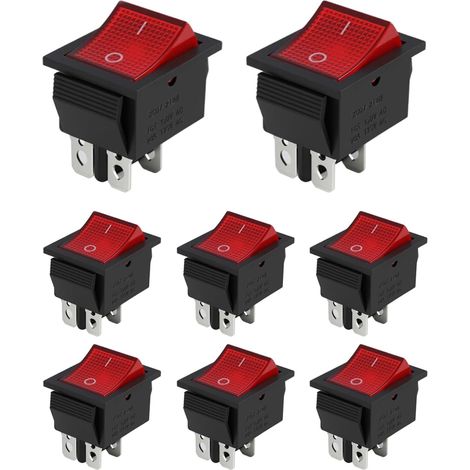 8PCS ON OFF Interrupteur à bascule marche/arrêt, 4 Broches 16A 250V avec Indicateur Lumineux Rouge, Interrupteur Bipolaire 2 Positions pour Appareils Électriques, Interrupteur bouton d'alimentation (1/5)