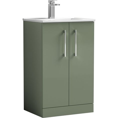 Balterley Contemporary Bathroom 2 Soft Close Door & Minimalist Floor Standing Vanity Unit Basin, Satin Green, 500mm