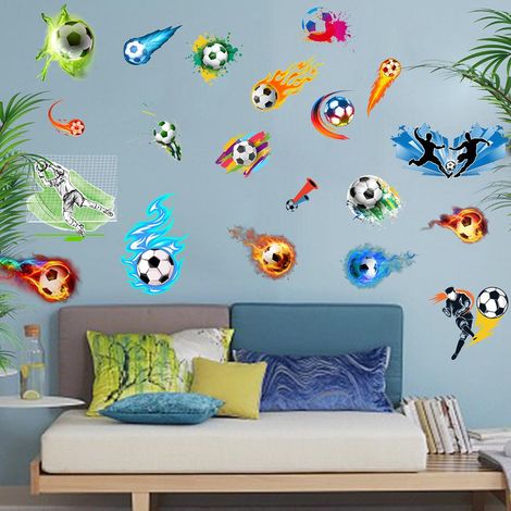 Lot de 4 stickers muraux football colorés, déco adhésive pour chambre, salon, fond TV, autocollants de mur original (1/5)