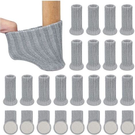 24 Pieces Soft Non-Slip Table Leg Pads, Elastic Chair Socks, Felt Floor Protectors for Furniture Legs (Grey) (1/5)