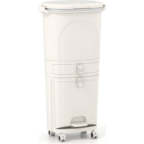 Poubelle de cuisine 42 L avec couvercle, trieuse à 3 niveaux, beige (1/5)