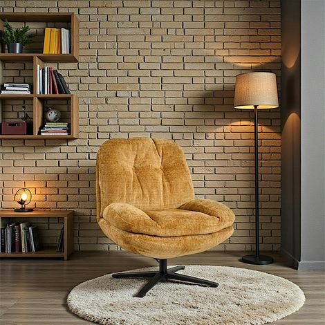 Fauteuil confort pivotant tissu doux moutarde IENA