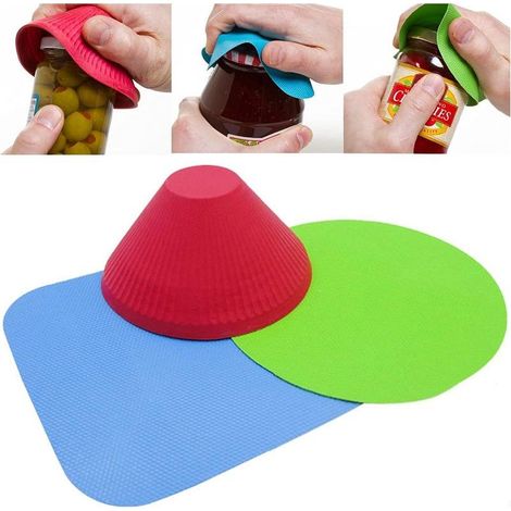 Ouvre-bocal réutilisable en caoutchouc, ouvre-bocal, pince en caoutchouc, ouvre-bouteille multifonction, compatible avec la plupart des bouteilles, lot de 3 (1/4)