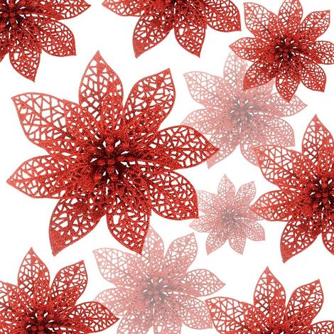 24 Stück Weihnachtsstern-Glitzerornamente, künstliche Weihnachtsdekoration