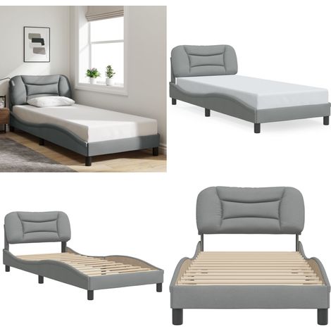Cadre de lit sans matelas gris clair 80x200 cm tissu - Lit Plateforme - Lit Double - Cadre De Lit - Literie - Meuble Chambre - Home & Living (1/5)