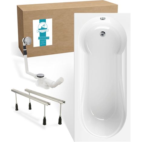 Calmwaters® Rechteck Badewannen-Set 180x80 cm mit Wannenfüßen & Ablaufgarnitur, Acrylwanne Modern Small 2 mit integriertem Duschbereich, Set Badewanne komplett, 180 x 80 cm, Weiß, 99000290 (1/5)