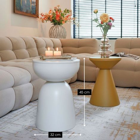 Table d'appoint ronde bout de canapé en fer design contemporain blanc cassé H45 x Ø32 cm - PANGIVO (1/5)