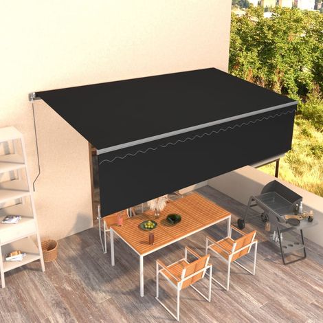 Auvent Marquise rétractable manuel avec store, Store Banne pour Jardin Balcon Terrasse, 5x3 m Anthracite OIB8032E (1/5)