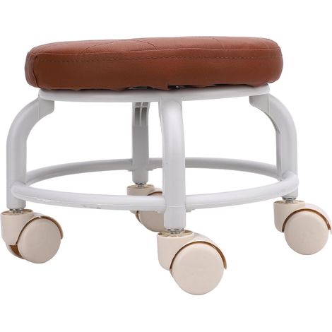Tabouret Roulant Bas élégant avec Rotation à 360° pour la Maison et Le Bureau - Rond en Cuir PU (1/5)