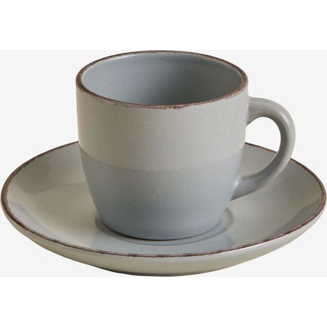 Lot de 2 tasses à café en grès Ronilena avec soucoupes, 22 cl SKLUM Gris dauphin - Marron