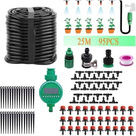 Système d'irrigation goutte à goutte de 25 mètres, programmateur d'arrosage, tuyau d'arrosage automatique, kit de pulvérisation, kit d'arrosage de jardin (1/5)