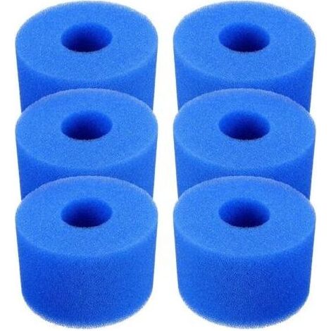 Schwimmbadfilterkartusche, 6er-Pack wiederverwendbare und waschbare Schaumstoff-Schwimmbadfilterkartuschen für Whirlpools Typ S1 (blau) (1/5)
