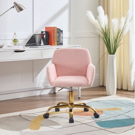 Chaise de bureau pivotante réglable en hauteur, en fausse fourrure, assise 59 x 46 x 79 cm, rose clair (1/5)
