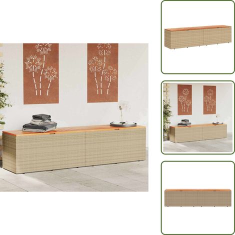 The Living Store Boîte de rangement de jardin beige résine tressée bois d'acacia - Boîte De Rangement Jardin - Coffre De Jardin - Rangement Exterieur - Meuble De Jardin - Rangement Coussin (1/5)