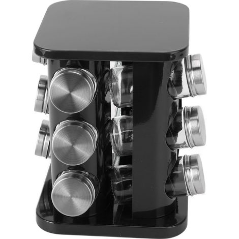 Porte-épices rotatif en acier inoxydable, support pour pots à épices rotatifs, pour comptoir, noir (1/5)
