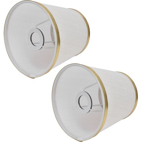 2 Housses Abat-jour en Tissu Européen pour Lampe E14 Lustre Applique Murale Beige Blanc Liseré Doré (1/5)