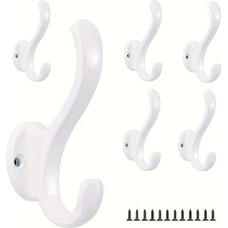 6er-Set Vintage-Doppelwandhaken aus Metall – rostfrei, einfach zu montieren, für Hüte, Mäntel, Handtücher, Schlüssel, weiß (1/5)