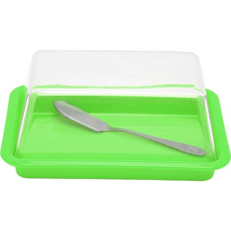 Boîte à beurre carrée en plastique vert, coupe-beurre et récipient à fromage avec couvercle transparent, vert (1/5)