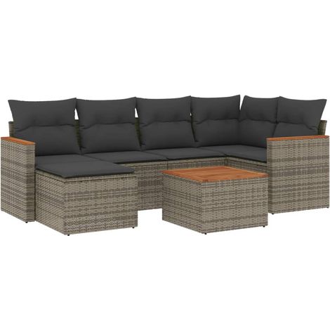 Maison Exclusive - 7-tlg. Garten-Sofagarnitur mit Kissen Grau Pol (1/3)