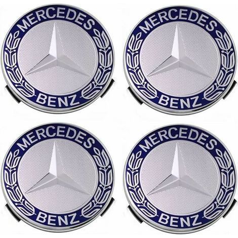 Lot de 4 cache-moyeux 75 mm pour Mercedes Benz – Plastique ABS – Installation rapide et esthétique améliorée – Couleur bleue (1/5)