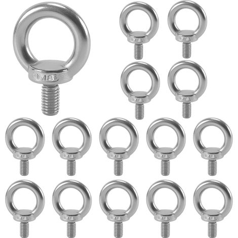 Lot de 15 vis à anneau M8 - En acier inoxydable 304 - 15 mm - Argenté - Écrou à anneau M8 - Pour levage et fixation (1/5)