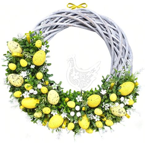 Guirlande décorative de fête de Pâques (couronne) avec œufs colorés et lapin, suspendue pour fenêtre ou porte, cadeau idéal pour la Saint-Valentin (1/4)