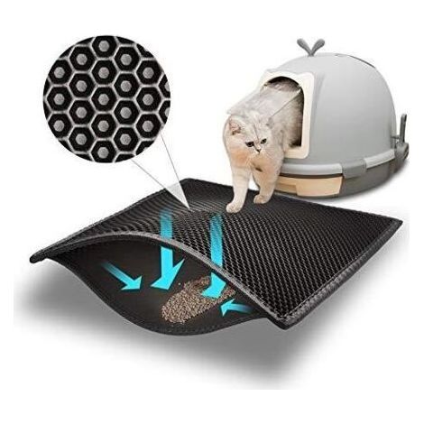 Tapis Litière Chat Bac à Litière pour Chats, Imperméable Non Toxique EVA,Double Couche en Nid d'abeille Design (60x40 cm, Noir) (1/4)