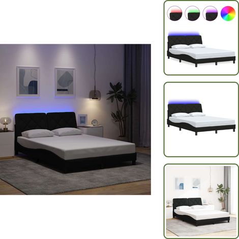 Cadre de lit avec LED sans matelas noir 140x190 cm tissu - Cadre De Lit - Cadres De Lit - Lit - Meuble De Chambre À Coucher (1/5)