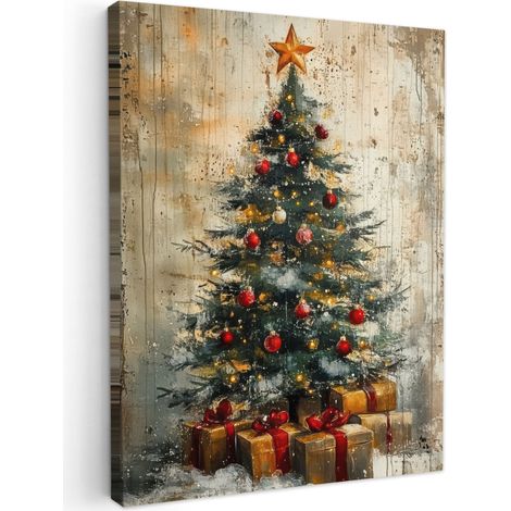 TABLEAU SUR TOILE Arbre de Noël - Vintage - Noël - Cadeau Tableau Moderne 30x40 cm (1/5)