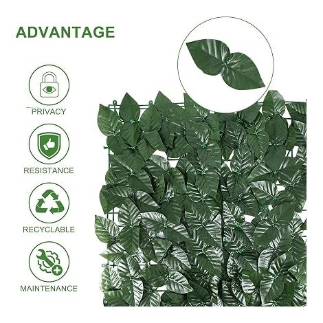 Clôture Artificielle De Feuilles De Lierre - Écran De Clôture Antivol De Jardin Extérieu - Mur Vegetal Clôtures Décoratives Faux Fond - 1.3 kg - Pomme (1/5)