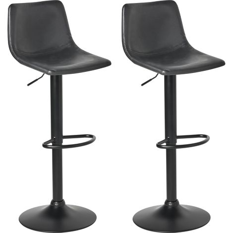 Conjunto de 2 sillas de bar giratorias con reposapiés altura ajustable tapizado de piel sintética moderna negro Lebrija
