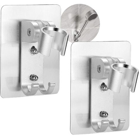 Support de pommeau de douche en aluminium, 2 pièces, angle réglable, adhésif.