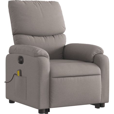 Poltrona relax con funzione massaggio e reclinabile sollevabile elettricamente in tessuto tortora DEC027866