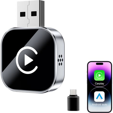 Adaptateur CarPlay sans fil, convertit CarPlay filaire en CarPlay sans fil pour iPhone, format mini amélioré 2025 avec USB et Type-C, contrôle stable du véhicule et sans latence, Plug and Play (1/5)