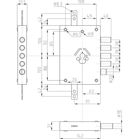 SERRATURA TRIPLICE DA APPLICARE ART. 42 art.42 - Sx E 60 mm 142 x 206  - DIERRE