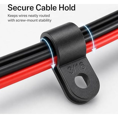 Attache de Câble Type R 4.8mm – Clip de Fixation en Nylon Noir pour Organisation de Fils Électriques, Câbles et PC – Serre-Câble pour Gestion de Bureau et Maison (1/4)