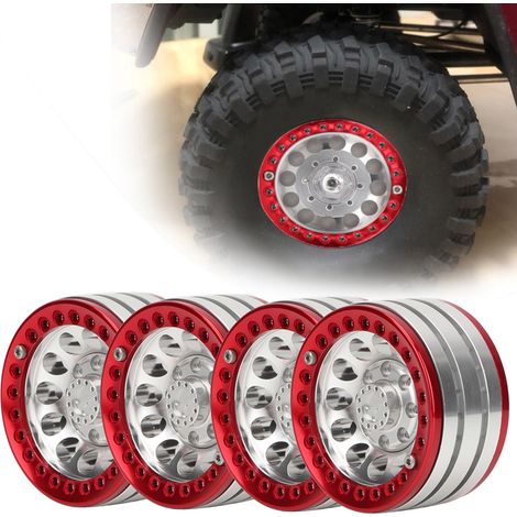 Stück 1,9 Zoll Aluminium Beadlock-Felgen und Naben für SCX10 1/10 RC Crawler-Car (Silber/Rot) (1/5)