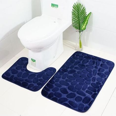 TAISHENGDA – Set mit 2 rutschfesten Badematten in Grau, bestehend aus 1 Badematte (50 x 80 cm) und 1 geruchsneutralen Matte (50 x 40 cm), blau (1/5)
