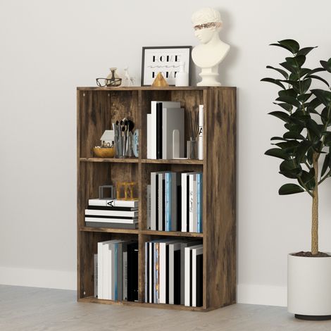 Librería de 3 Niveles Estantería para Libros con 6 Cubos de Almacenaje para Estudio 65,5x30x97,5 cm Marrón Rústico (1/5)