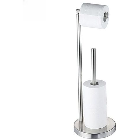 Porte-papier toilette autoportant 1 pièce avec réserve de papier toilette, suffisamment d'espace pour un rouleau géant, argent (1/4)