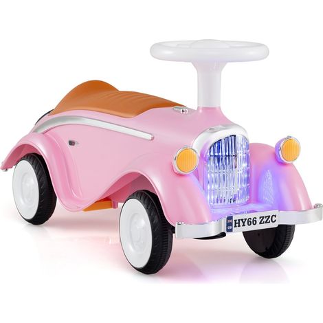Auto per bambini con clacson, luci a LED, contenitore, rosa
