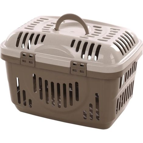 Caisse de transport pour chat taupe 48.5 x 33.5 x 33 cm – Charge max 8 kg – Poignée pour déplacement facile – Fermeture à clic – Flamingo