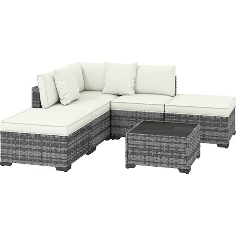 Set 6 Pezzi Salotto da Giardino con Divano Modulare Tavolino e Cuscini in Rattan e Acciaio Grigio (1/5)