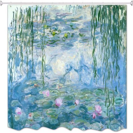 Tende da doccia con ninfee di Claude Monet, dipinti a olio di stagno di loti, fiori e giardino, tessuto impermeabile in poliestere, tenda da doccia per decorazioni del bagno 180x200 cm (1/4)