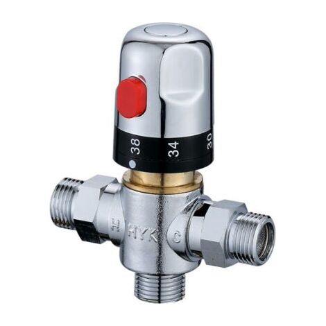 Mitigeur thermostatique de douche Interface de 32 mm de diamètre Robinet de salle de bain thermostatique réglable Vanne de contrôle de température de mélange d'eau chaude et froide, Ensoleillé (1/5)