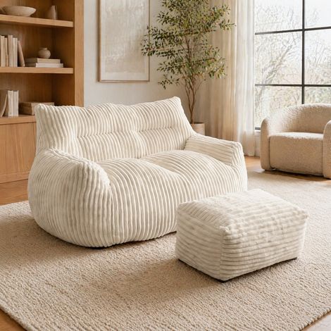 Fauteuil poire lounge XXL en flanellette blanc HAVRYA (1/5)