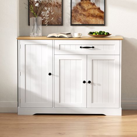 Sideboard bianco/naturale in MDF con 3 ante e 1 cassetto, stile moderno scandinavo (1/5)