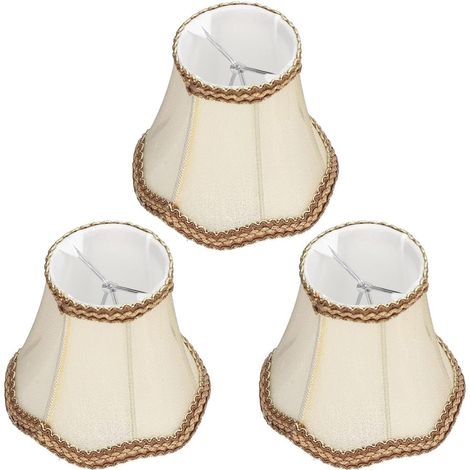 Small Lampshade, Clip On Light Bulb Set of 3, Beige Fabric Chandelier Lampshades for Table and Floor Lamp (1/5)