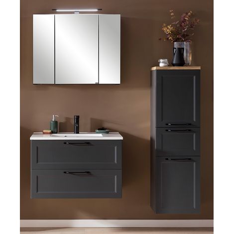 Badezimmer Set Gäste WC MARLING-03 in dunkelgrau inkl. LED-Aufbauleuchte, B/H/T ca. 140/200/47 cm (1/5)