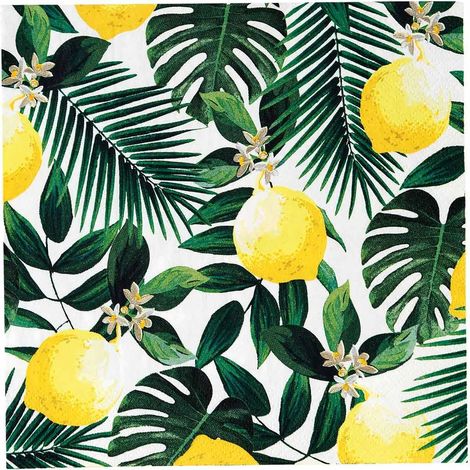Lot de 20 Serviettes Citron Serviettes Tropicales avec Feuilles Jungle Art de Table Jetable Fête de Jardin, BBQ, Pique-nique, Découpage, 33cm x 33cm (1/5)